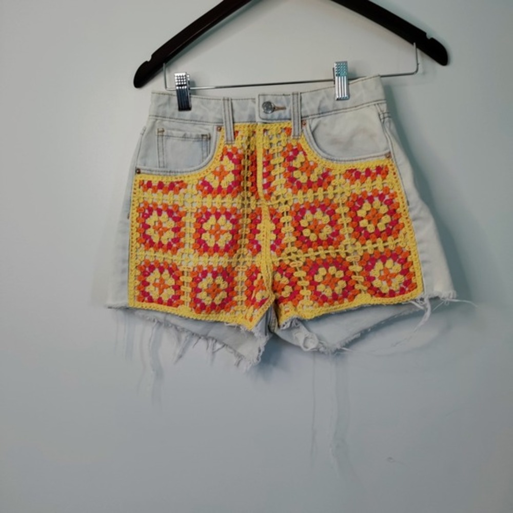 Wild Fable Crochet Patch Jean Shorts - Yellow and Red